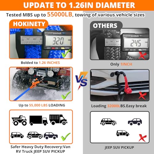HOKINETY Kinetic Recovery Tow Rope: 1.26" x 30ft 55000LBS Snatch Strap Heavy Duty Offroad Towing Straps Kit for Trucks SUV UTV ATV Tractor Car Jeep - Blue - Image 3