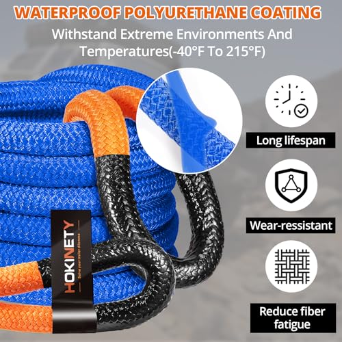 HOKINETY Kinetic Recovery Tow Rope: 1.26" x 30ft 55000LBS Snatch Strap Heavy Duty Offroad Towing Straps Kit for Trucks SUV UTV ATV Tractor Car Jeep - Blue - Image 4