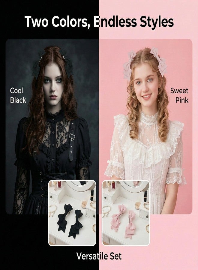 KGCGJVB 4Pcs Lolita Hair Accessories Cute Cutecore Bow Hairclips Clips Y2K Pink Black Claw Clip Hair Barrettes Headdress Things for Women Birthday Wedding Prom Cosplay Decoration - Image 2
