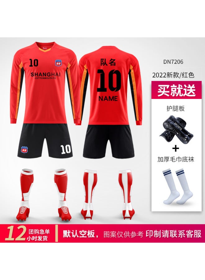 Dn7206 Red (give Football Socks + Shin Guard: Color With) Long Sleeve One Yard Football Jersey - Image 1