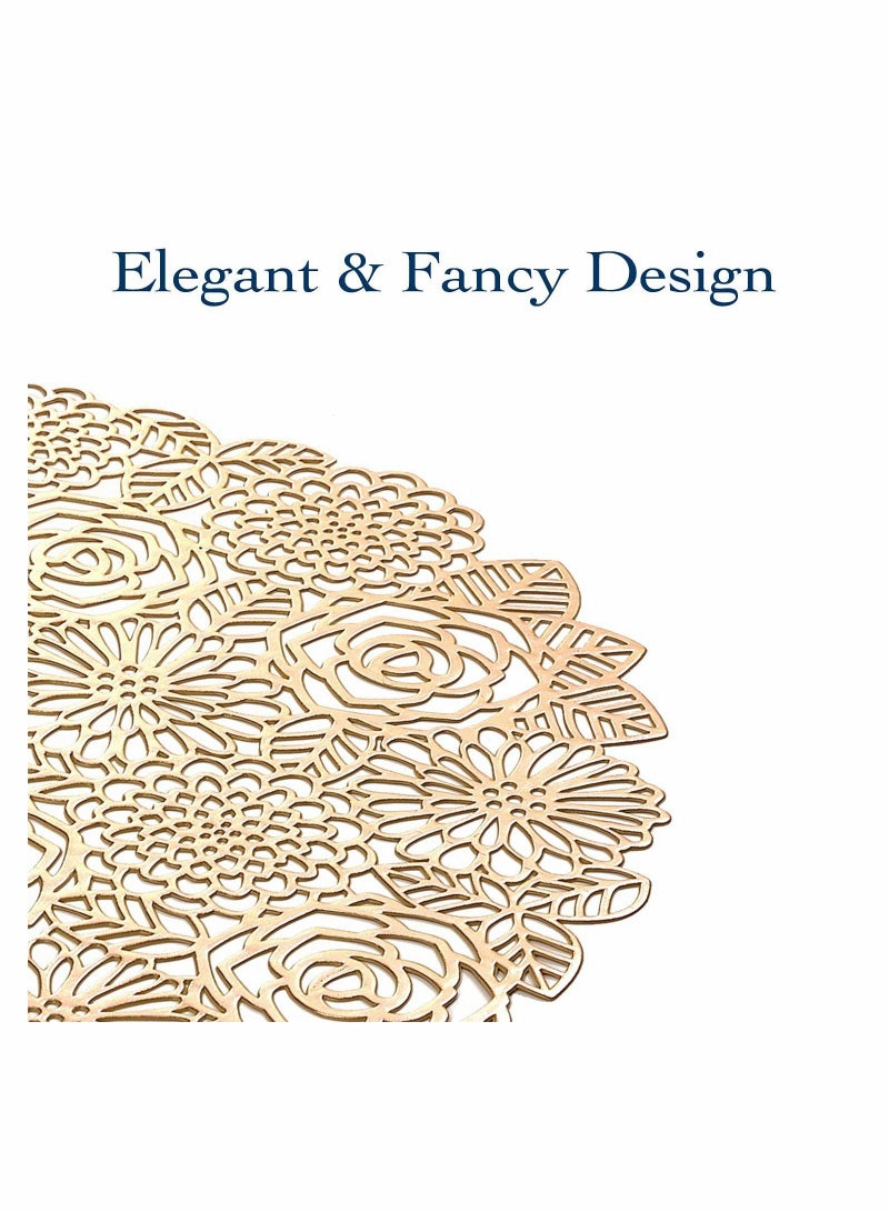 SYOSI Round Gold Placemats Set of 6 Elegant Fancy Charger for Dining Table Holiday Wedding Decorative Placemats Charger Table Setting Place Mats Kitchen Table Mats Round Vinyl Placemats for Table - Image 5