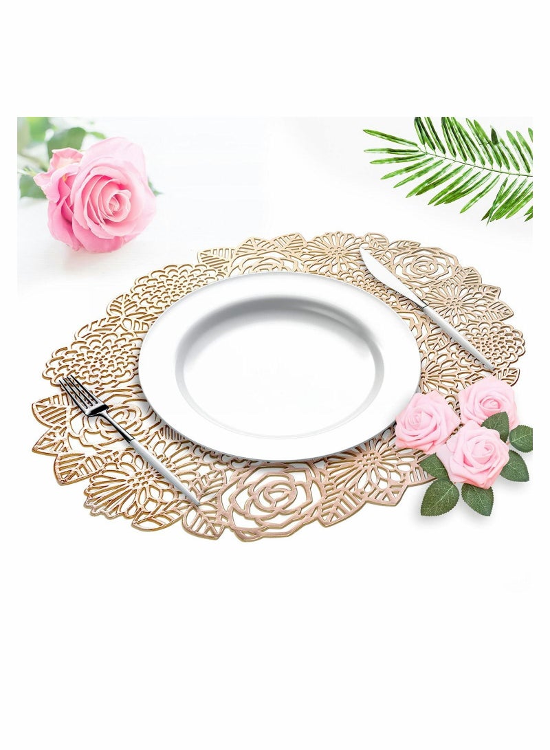 SYOSI Round Gold Placemats Set of 6 Elegant Fancy Charger for Dining Table Holiday Wedding Decorative Placemats Charger Table Setting Place Mats Kitchen Table Mats Round Vinyl Placemats for Table - Image 3