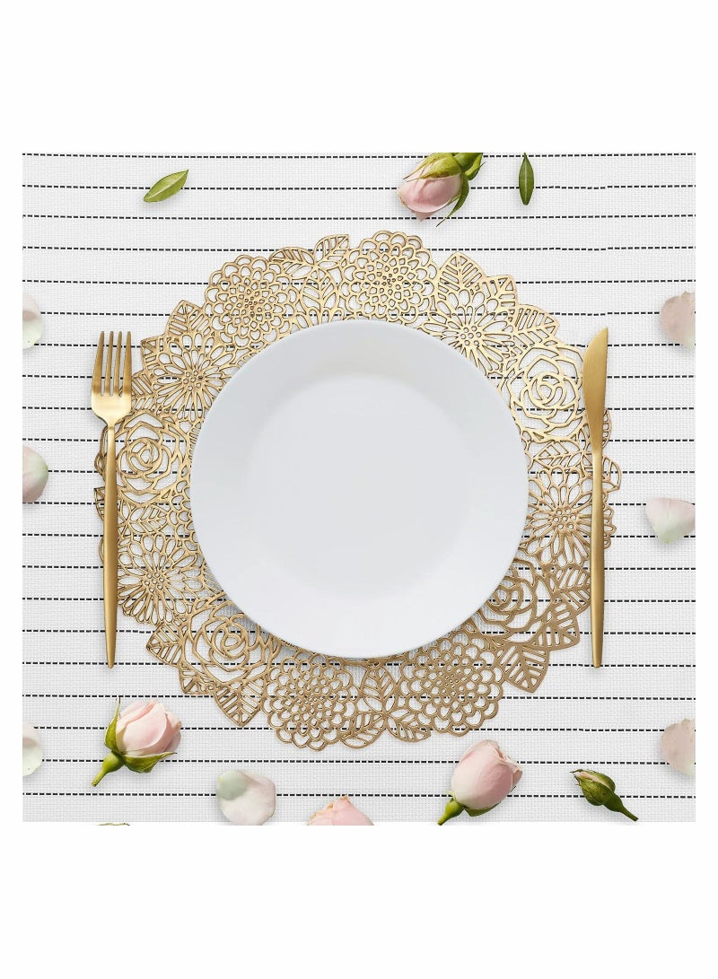 SYOSI Round Gold Placemats Set of 6 Elegant Fancy Charger for Dining Table Holiday Wedding Decorative Placemats Charger Table Setting Place Mats Kitchen Table Mats Round Vinyl Placemats for Table - Image 4
