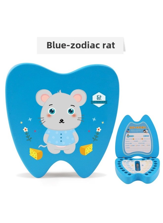 Wooden Children's Nipple Storage Box Baby Tooth Change Storage Box Tooth Loss Commemorative Collection Box Creative Toddler Gift-Color:Blue Zodiac Mouse  - Image 1