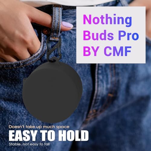 KACA Protective Shockproof Silicone Earbuds Cover Case with Buckle Compatible with CMF by Nothing Buds Pro (Black) - Image 2