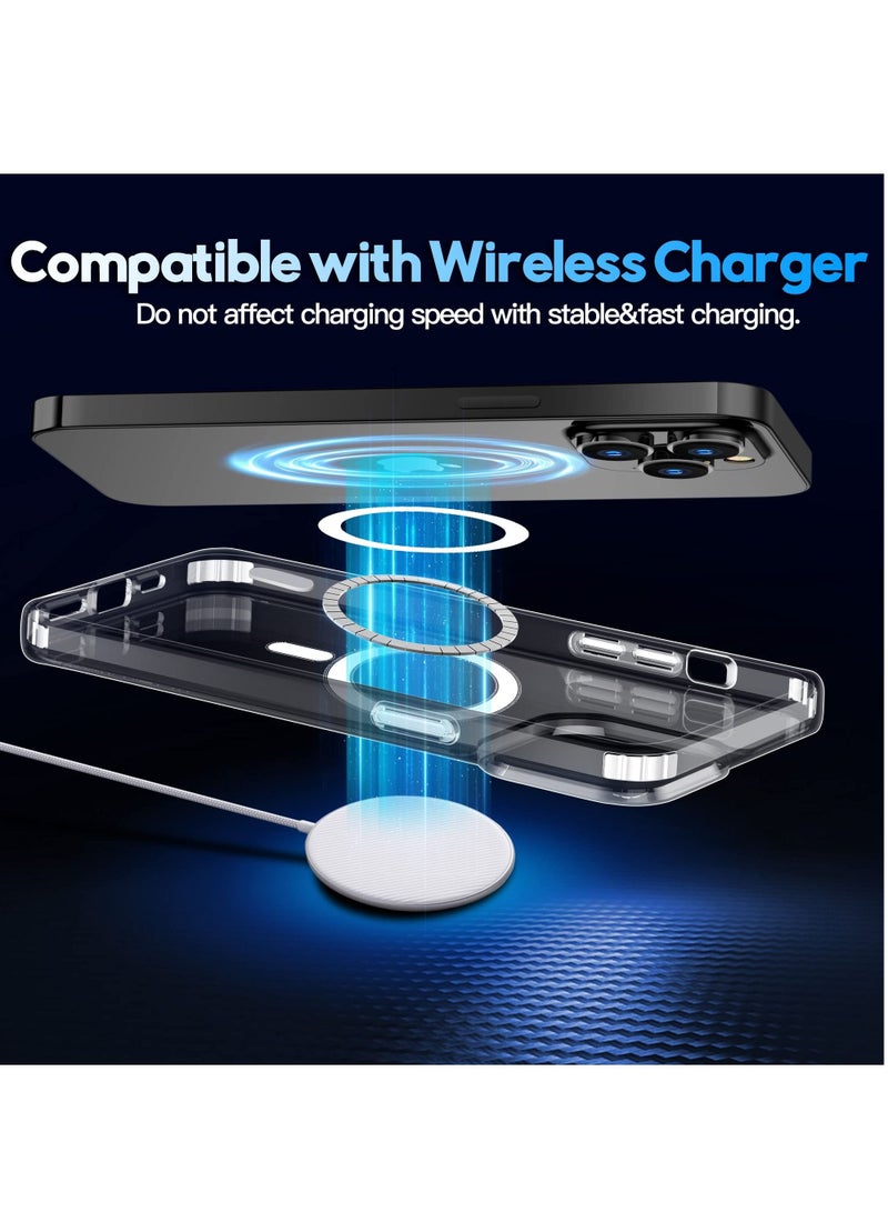 بورتوني غطاء iPhone 14 Pro Max متوافق مع Magsafe Anti Yellowing Pack من 2 واقي شاشة زجاجي + واقي عدسة الكاميرا رفيع رفيع ومقاوم للصدمات وحقيبة مغناطيسية شفافة - Image 4