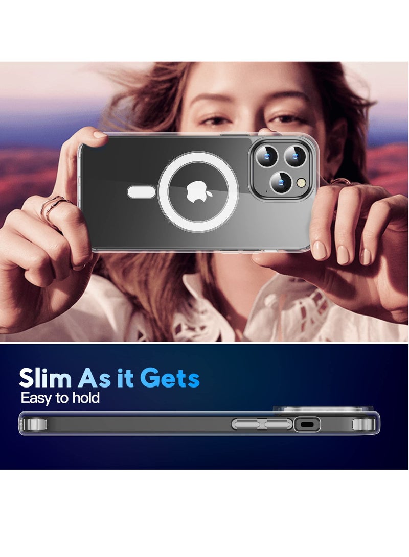 بورتوني غطاء iPhone 14 Pro Max متوافق مع Magsafe Anti Yellowing Pack من 2 واقي شاشة زجاجي + واقي عدسة الكاميرا رفيع رفيع ومقاوم للصدمات وحقيبة مغناطيسية شفافة - Image 5