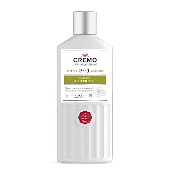 Cremo Sage & Citrus 2-in-1 Shampoo & Conditioner, Barber Grade Quality That Moisturizes and Cleanses All Hair Types, 16 Fluid Ounce - Image 1