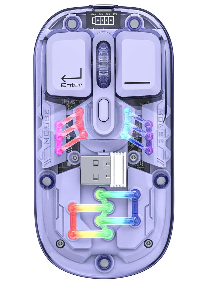 ماوس لاسلكي Nexahive Fassion، 3 مستويات DPI، 2.4G وبلوتوث، من النوع C، قابل لإعادة الشحن، أضواء RGB مبردة بالماء، 5 ألوان 5D غطاء شفاف - Image 1