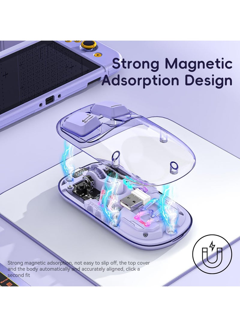 ماوس لاسلكي Nexahive Fassion، 3 مستويات DPI، 2.4G وبلوتوث، من النوع C، قابل لإعادة الشحن، أضواء RGB مبردة بالماء، 5 ألوان 5D غطاء شفاف - Image 3