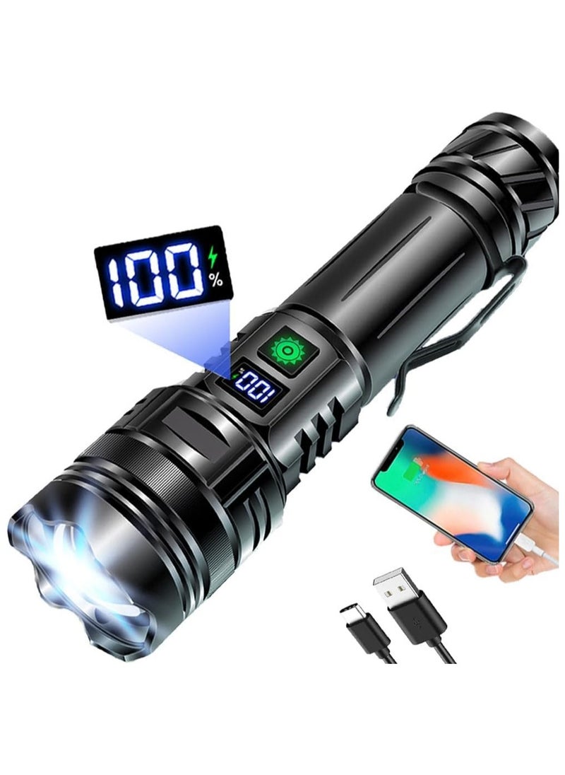 RATSAW LED Torch Rechargeable Flashlights, High Lumens Super Bright 200000LM Flashlight with Digital Power Display and 5 Modes, Waterproof Zoomable LED Flashlight for Emergencies Camping, Hiking  - Image 1