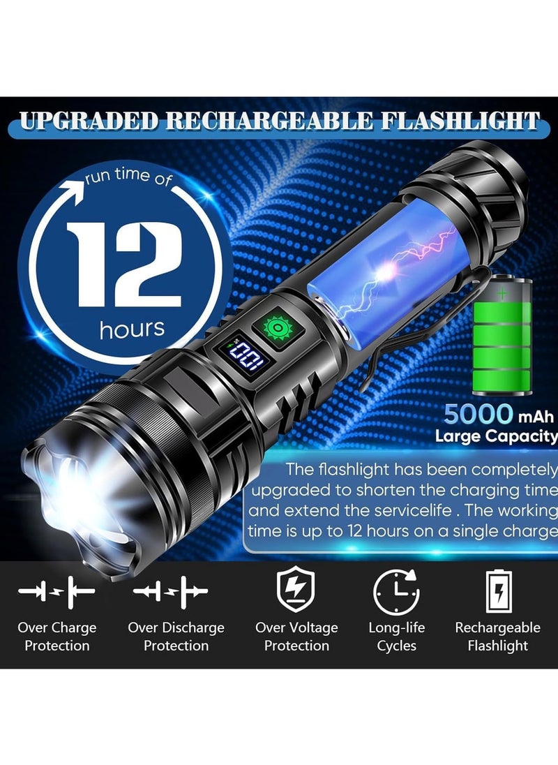 RATSAW LED Torch Rechargeable Flashlights, High Lumens Super Bright 200000LM Flashlight with Digital Power Display and 5 Modes, Waterproof Zoomable LED Flashlight for Emergencies Camping, Hiking  - Image 2