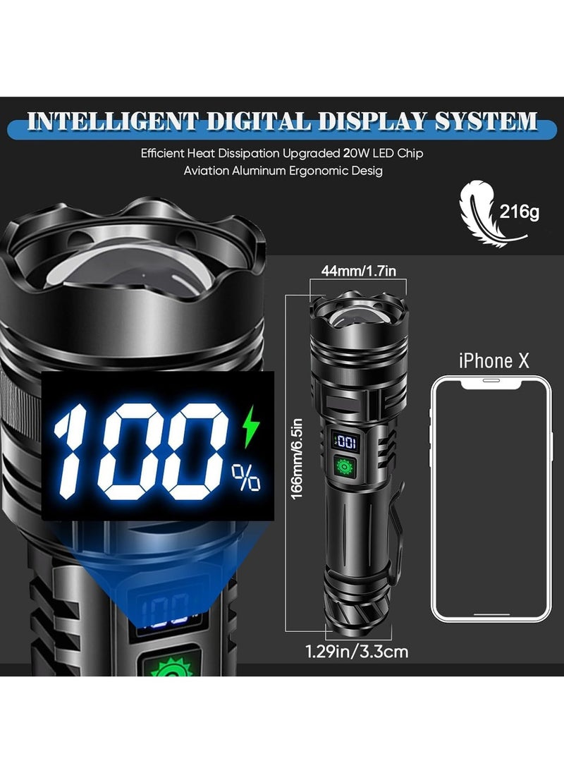 RATSAW LED Torch Rechargeable Flashlights, High Lumens Super Bright 200000LM Flashlight with Digital Power Display and 5 Modes, Waterproof Zoomable LED Flashlight for Emergencies Camping, Hiking  - Image 3