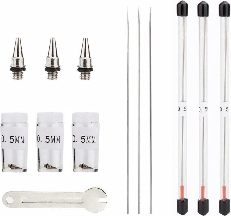 Uouteo 3PCS 0.5mm Airbrush Nozzle and Needles Replacement Parts for Airbrush Spray Gun - Image 1