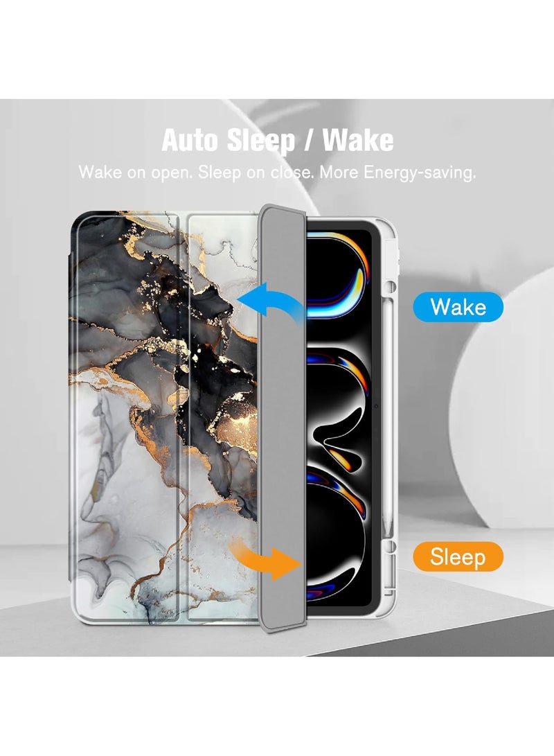 روك بو حافظة لجهاز iPad Air مقاس 13 بوصة 2025/Air مقاس 13 بوصة M2 2024 مع حامل قلم رصاص وغطاء خلفي شفاف مع خاصية الإيقاظ/السكون التلقائي لجهاز iPad مقاس 13 بوصة M3/M2 2025/2024 - Image 3