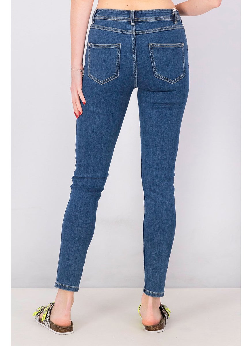 Tchibo Women Skinny Fit Plain Stretchable Denim Jeans, Blue  - Image 4