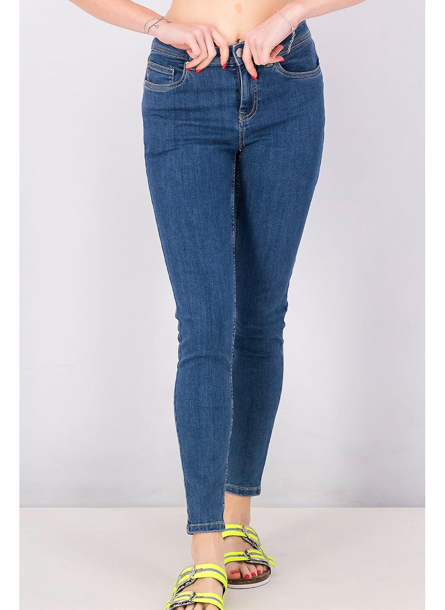 Tchibo Women Skinny Fit Plain Stretchable Denim Jeans, Blue  - Image 1
