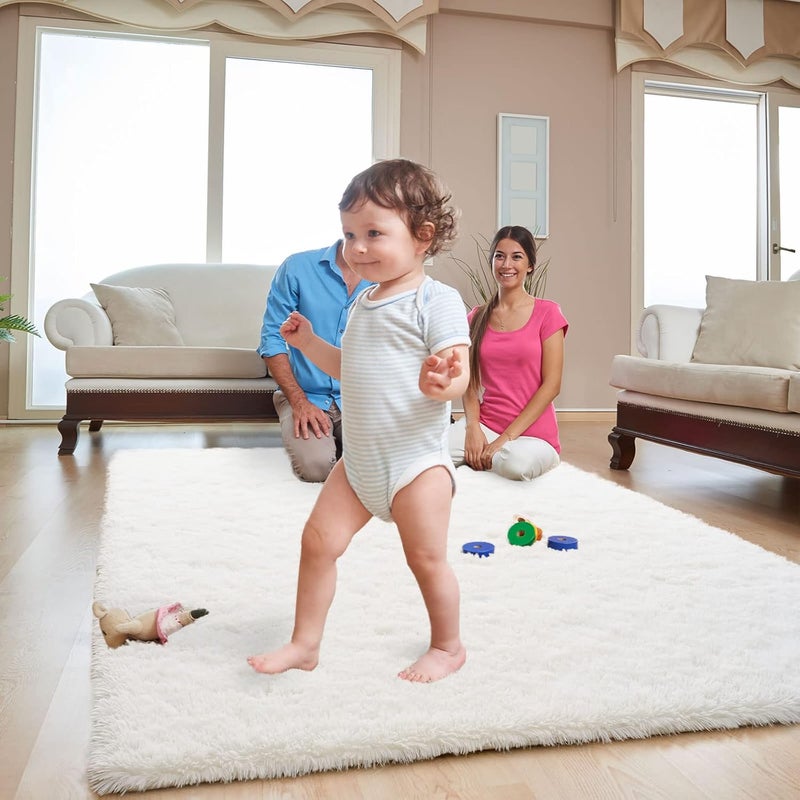 ISEAU Fluffy Rug Carpets Soft Shaggy Area Rugs Indoor Floor Mats for Kids Room Fuzzy Carpet Comfy Cute Nursery Mat Bedside for Boys Girls Bedroom Living Room Home Decor, 6ft x 9ft, Cream White - Image 4