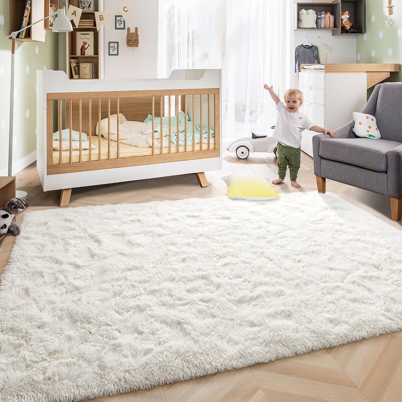 ISEAU Fluffy Rug Carpets Soft Shaggy Area Rugs Indoor Floor Mats for Kids Room Fuzzy Carpet Comfy Cute Nursery Mat Bedside for Boys Girls Bedroom Living Room Home Decor, 6ft x 9ft, Cream White - Image 5
