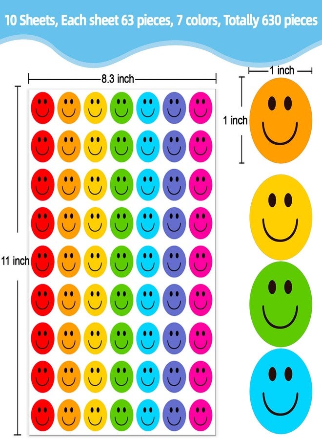 HiGift 630 Pcs Happy Smile Face Sticker 1 Inch Happy Face Stickers Teachers Reward Stickers for Kids Colorful Incentive Stickers Behavior Chart Stickers for Students, Classroom (Multicolored) - Image 3