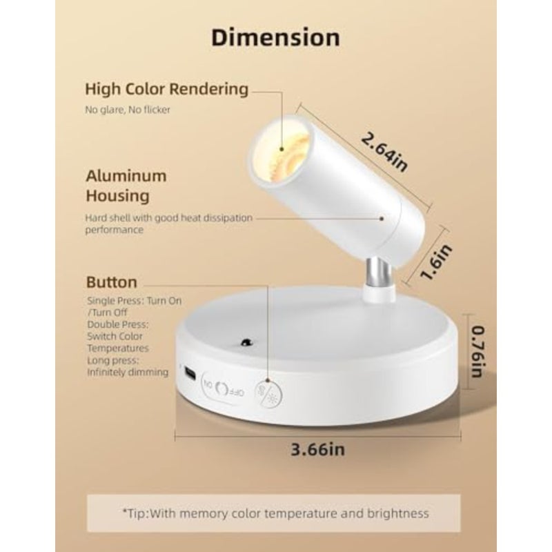 Indoor wireless spot lights for artwork and home decor: rechargeable, dimmable, timer-controlled, 3CCT LED uplighting in white, battery-operated - Image 5