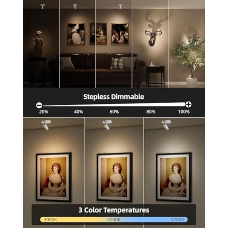 Indoor wireless spot lights for artwork and home decor: rechargeable, dimmable, timer-controlled, 3CCT LED uplighting in white, battery-operated - Image 3