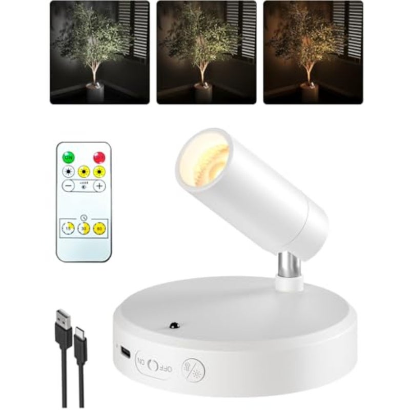 Indoor wireless spot lights for artwork and home decor: rechargeable, dimmable, timer-controlled, 3CCT LED uplighting in white, battery-operated - Image 1