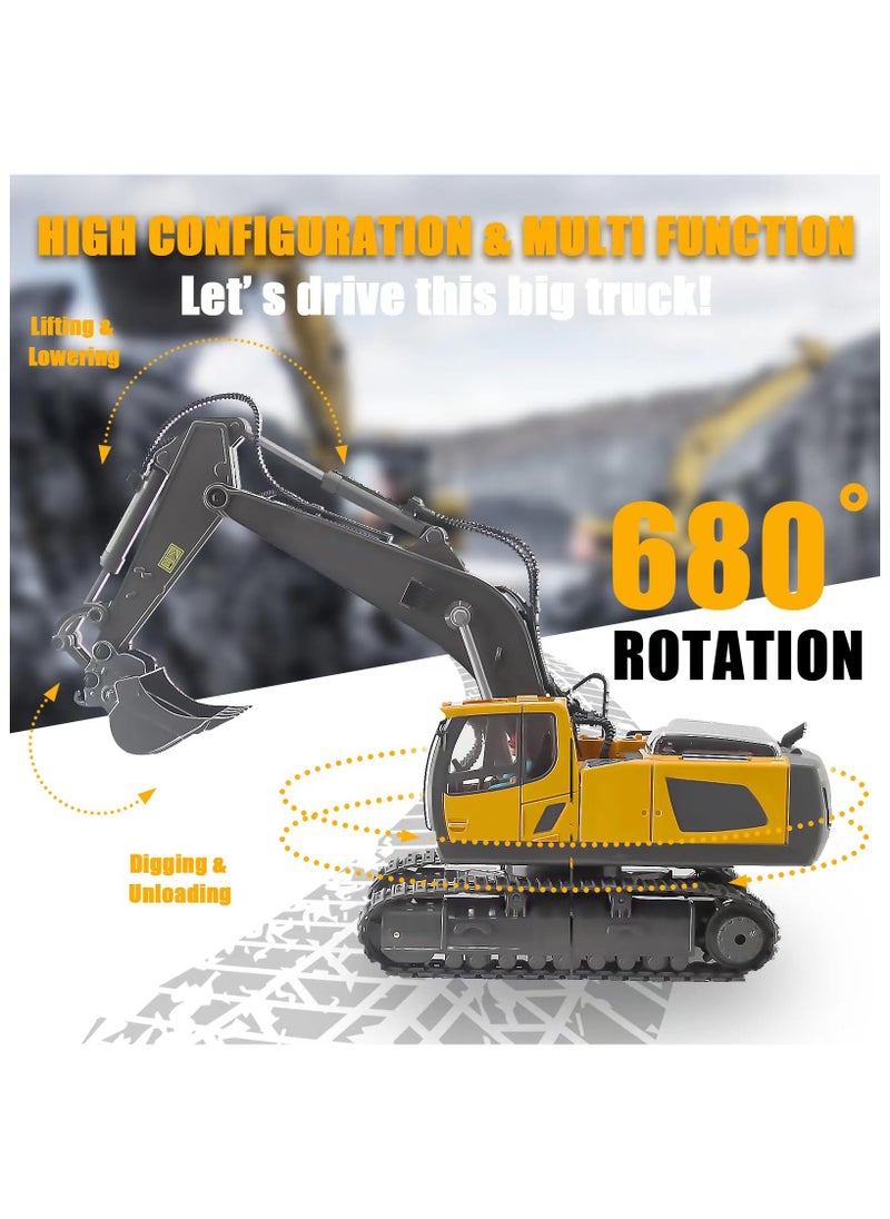 XiuWoo Remote Control Excavator, Toys for Boys Age 6-12, Rechargeable Construction Vehicles Truck with Sound Light Metal Shovel, Birthday for Kids  - Image 2