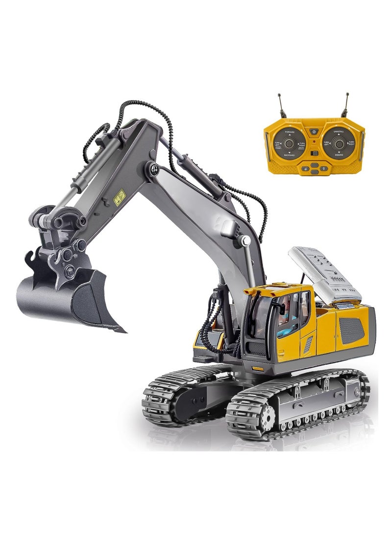 XiuWoo Remote Control Excavator, Toys for Boys Age 6-12, Rechargeable Construction Vehicles Truck with Sound Light Metal Shovel, Birthday for Kids  - Image 1