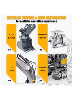 XiuWoo Remote Control Excavator, Toys for Boys Age 6-12, Rechargeable Construction Vehicles Truck with Sound Light Metal Shovel, Birthday for Kids  - Image 3