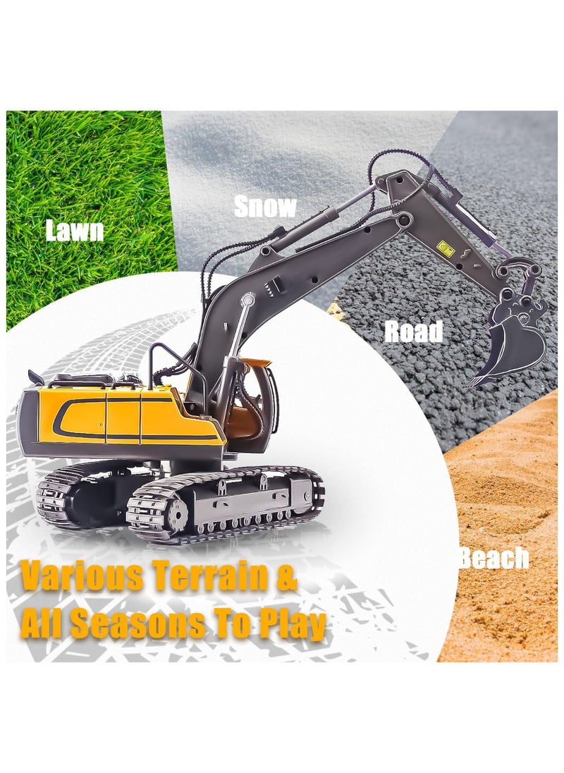 XiuWoo Remote Control Excavator, Toys for Boys Age 6-12, Rechargeable Construction Vehicles Truck with Sound Light Metal Shovel, Birthday for Kids  - Image 4