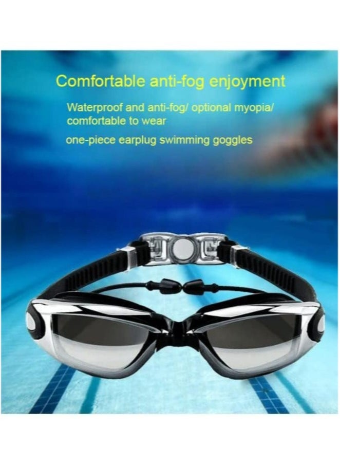 Men's Swimwear Set,6Pcs Swim wear Set,Swimming Trunks,Swim Goggles,Swim Cap,Ear Plugs,Nose Clip,Swim Bag.Adult Swimwear,Beach Essentials for Summer Fun.(Silver)