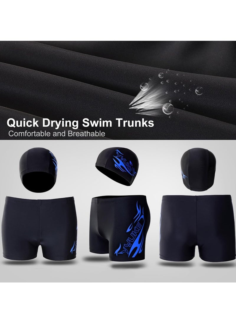 Men's Swimwear Set,6Pcs Swim wear Set,Swimming Trunks,Swim Goggles,Swim Cap,Ear Plugs,Nose Clip,Swim Bag.Adult Swimwear,Beach Essentials for Summer Fun.(Silver)