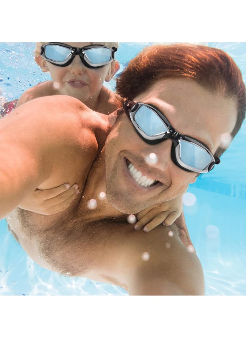 Men's Swimwear Set,6Pcs Swim wear Set,Swimming Trunks,Swim Goggles,Swim Cap,Ear Plugs,Nose Clip,Swim Bag.Adult Swimwear,Beach Essentials for Summer Fun.(Silver)