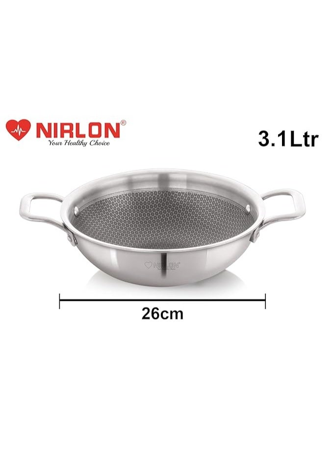 NIRLON Honeycomb Triply Stainless Steel Cookware Deep Kadhai-Kadai-Wok Set of 4|24cm-2.6L|26cm-3.1L with Glass Lid|Heavy-Duty Handle|Metal Spatula Friendly|Easy Cleaning|Induction & Gas Stove Friendly - Image 3