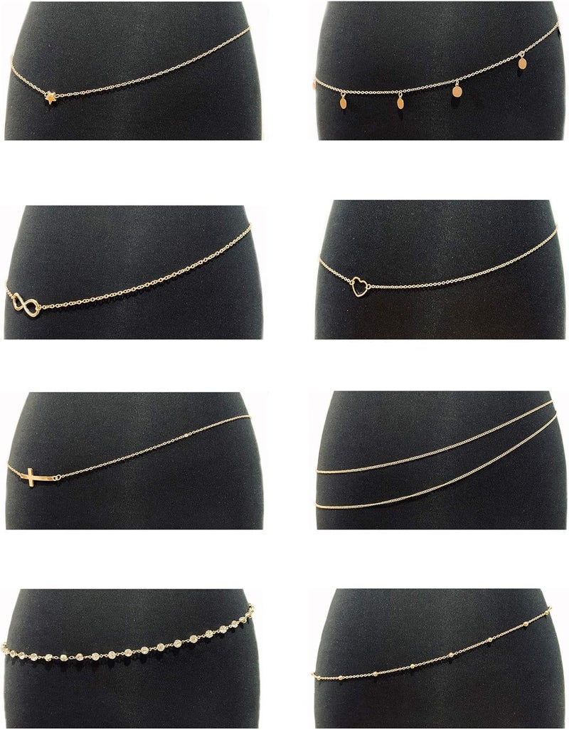 Tornito 4-8Pcs Sexy Body Chain Belly Waist Chain Necklace Summer Beach Bikini Bra Body Jewelry for Women Gold Tone - Image 1