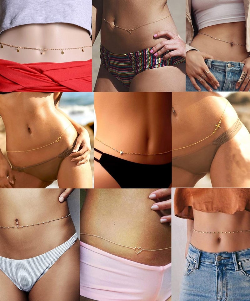 Tornito 4-8Pcs Sexy Body Chain Belly Waist Chain Necklace Summer Beach Bikini Bra Body Jewelry for Women Gold Tone - Image 2