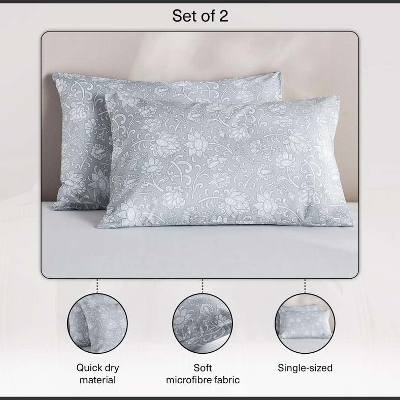 Pan Home أغطية وسائد مطبوعة بالأزهار - رمادي - عبوة 2 - Image 4