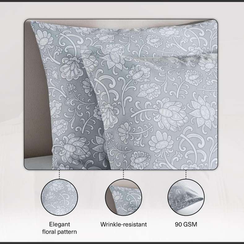 Pan Home أغطية وسائد مطبوعة بالأزهار - رمادي - عبوة 2 - Image 5
