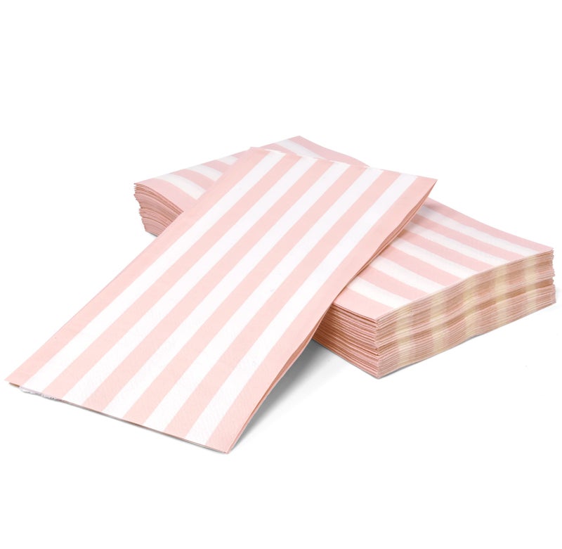 Gift Boutique Gift Boutique 100 Light Pink & White Stripe Guest Napkins 3 Ply Disposable Paper Pack Striped Dinner Hand Napkin for Bathroom Powder Room Wedding Holiday Bridal & Baby Shower Decorative Towels - Image 2