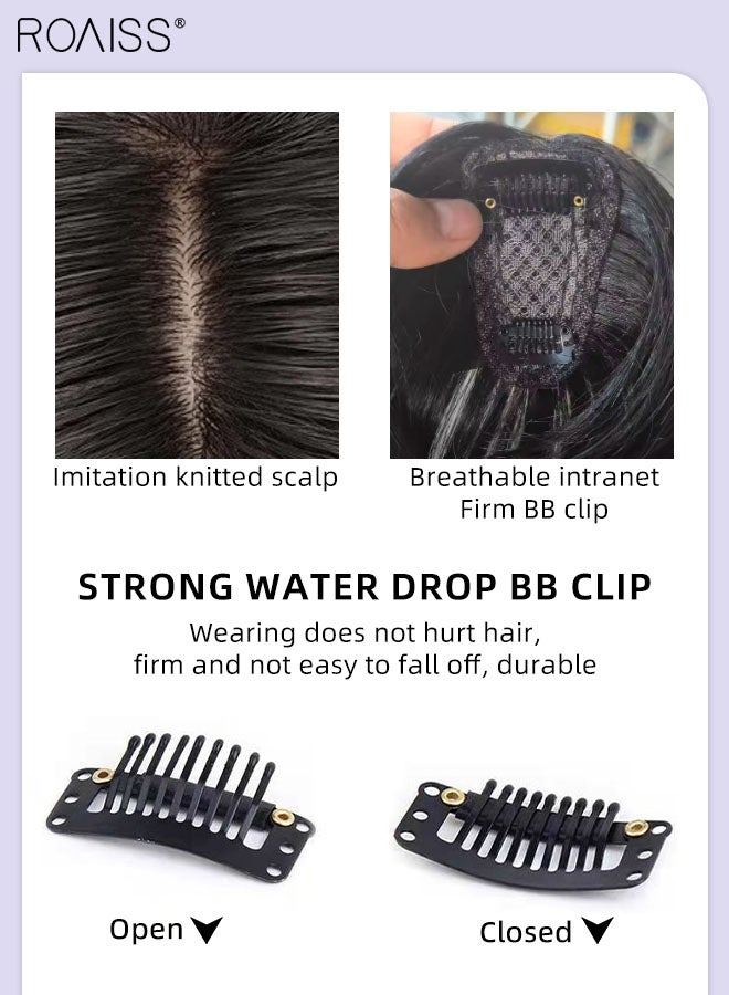 رويس شعر علوي غير مرئي مع غرة للنساء، مشبك شعر على شكل غرة، قطع شعر شبكية داخلية حريرية لتغطية الشعر الخفيف وتساقط الشعر، شعر رمادي، أسود طبيعي، - Image 5