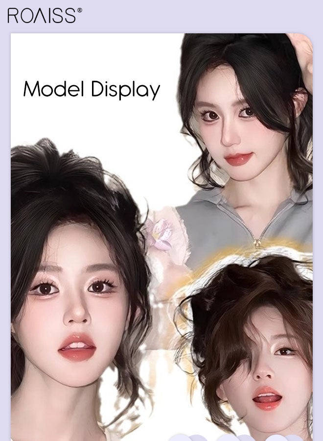 رويس شعر علوي غير مرئي مع غرة للنساء، مشبك شعر على شكل غرة، قطع شعر شبكية داخلية حريرية لتغطية الشعر الخفيف وتساقط الشعر، شعر رمادي، أسود طبيعي، - Image 4