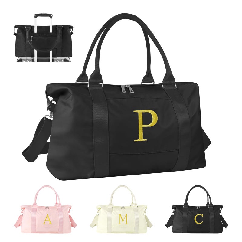 Iqimott Personalized Initial Gym Dance Bag Travel Duffel Bag for Teen Girls Carry On Bag Overnight Weekender Bag with Trolley Sleeve Birthday Gifts for Women Mom Daughter Graduation GiftLetter P Black - Image 2