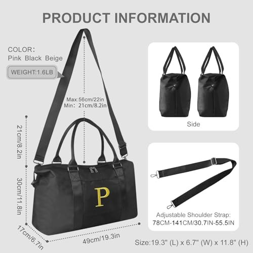 Iqimott Personalized Initial Gym Dance Bag Travel Duffel Bag for Teen Girls Carry On Bag Overnight Weekender Bag with Trolley Sleeve Birthday Gifts for Women Mom Daughter Graduation GiftLetter P Black - Image 3