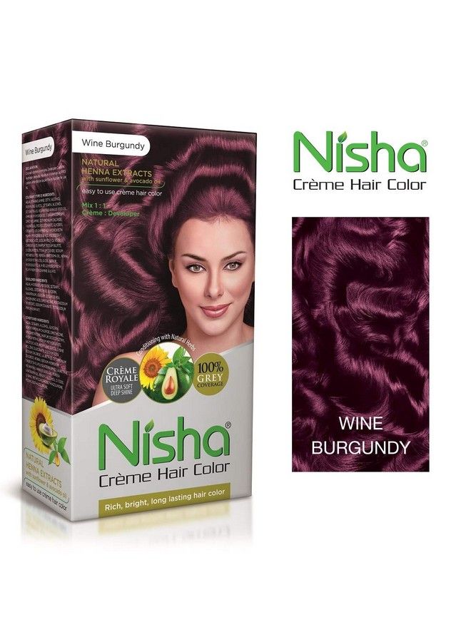 Nisha Crème Hair Color With Natural Henna Extracts For Unisex 60G + 60Ml + 18Ml Wine Burgundy (Pack Of 2) - Image 3