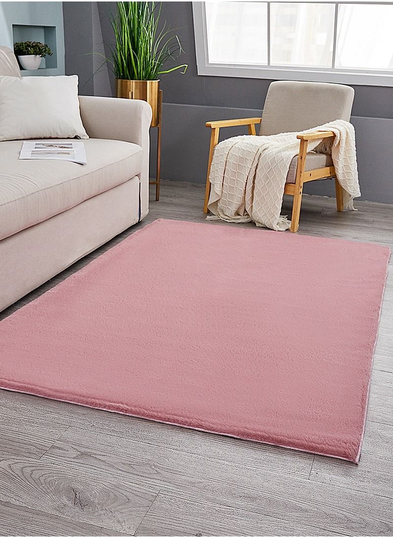 Sharpdo Soft Imitation Rabbit Velvet Carpet Living Room Carpet Bedside Rug Solid Color Premium Carpet  Rectangle Synthetic Fibre Pink  70*160CM  - Image 1