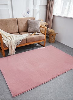 Sharpdo Soft Imitation Rabbit Velvet Carpet Living Room Carpet Bedside Rug Solid Color Premium Carpet  Rectangle Synthetic Fibre Pink  70*160CM  - Image 2