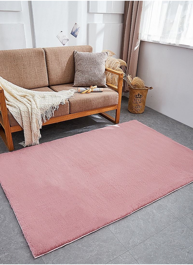 Sharpdo Soft Imitation Rabbit Velvet Carpet Living Room Carpet Bedside Rug Solid Color Premium Carpet  Rectangle Synthetic Fibre Pink  70*160CM  - Image 2