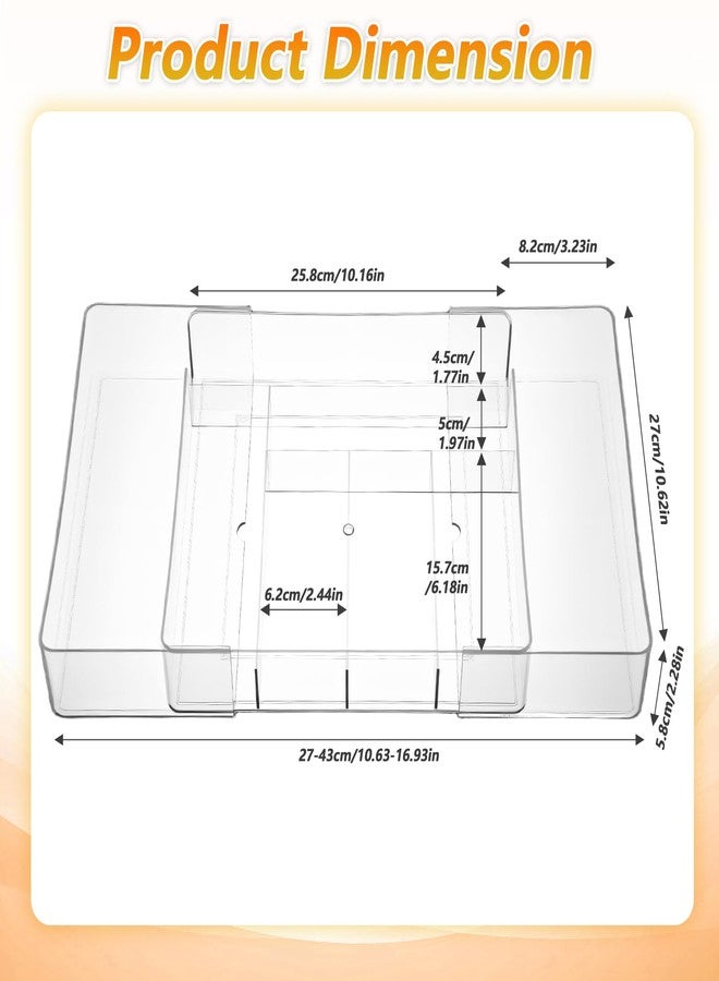 xozeooeu 2 Pcs Clear Expandable Drawer Organizer, Adjustable Drawer Dividers Tray with Compartments for Office, Kitchen, Desk Supplies - Image 2