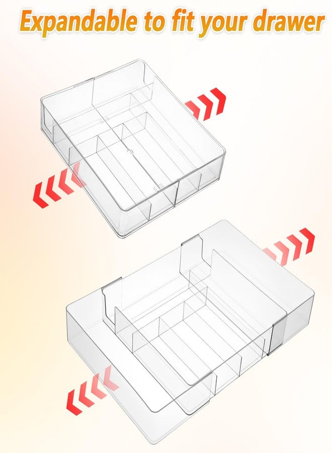 xozeooeu 2 Pcs Clear Expandable Drawer Organizer, Adjustable Drawer Dividers Tray with Compartments for Office, Kitchen, Desk Supplies - Image 3
